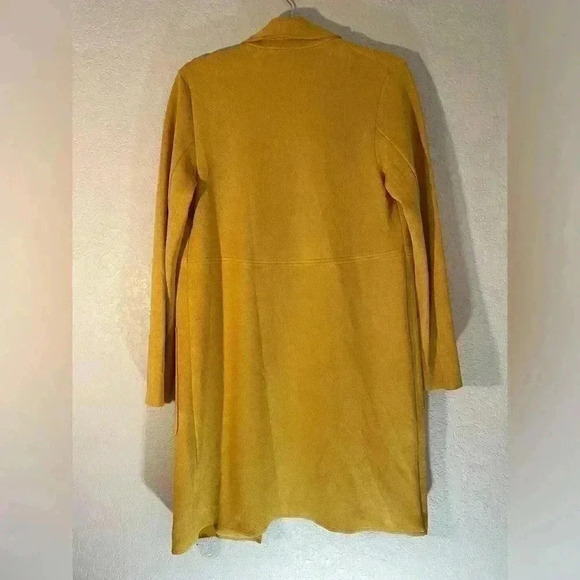 Joan Vass Golden Yellow Lightweight Faux Leather Long Open Concept Coat Sz Small - Picture 7 of 7